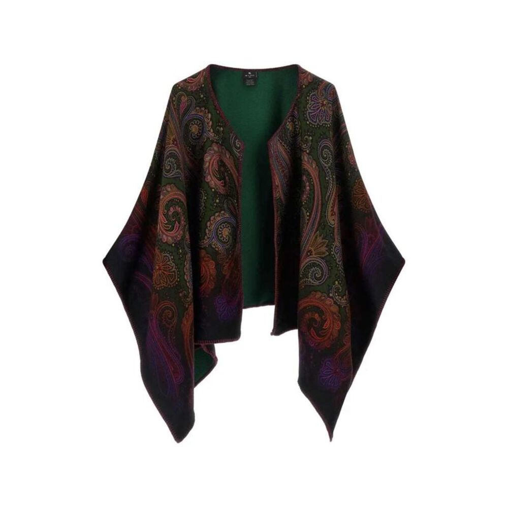 Etro Women Reversible Wool Cape With A Shaded Paisley Pattern